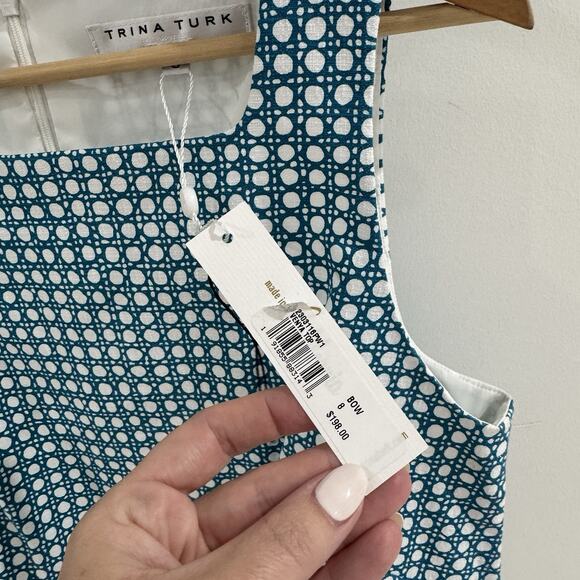 New Trina Turk Blue Polka Dot Venya Top Resort Wear Vacation Outfit Beach Size 8 - Picture 3 of 4